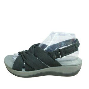 Clarks Arla Meg Cloudsteppers Black Nylon Cushioned Flat Sandals Size 9 M